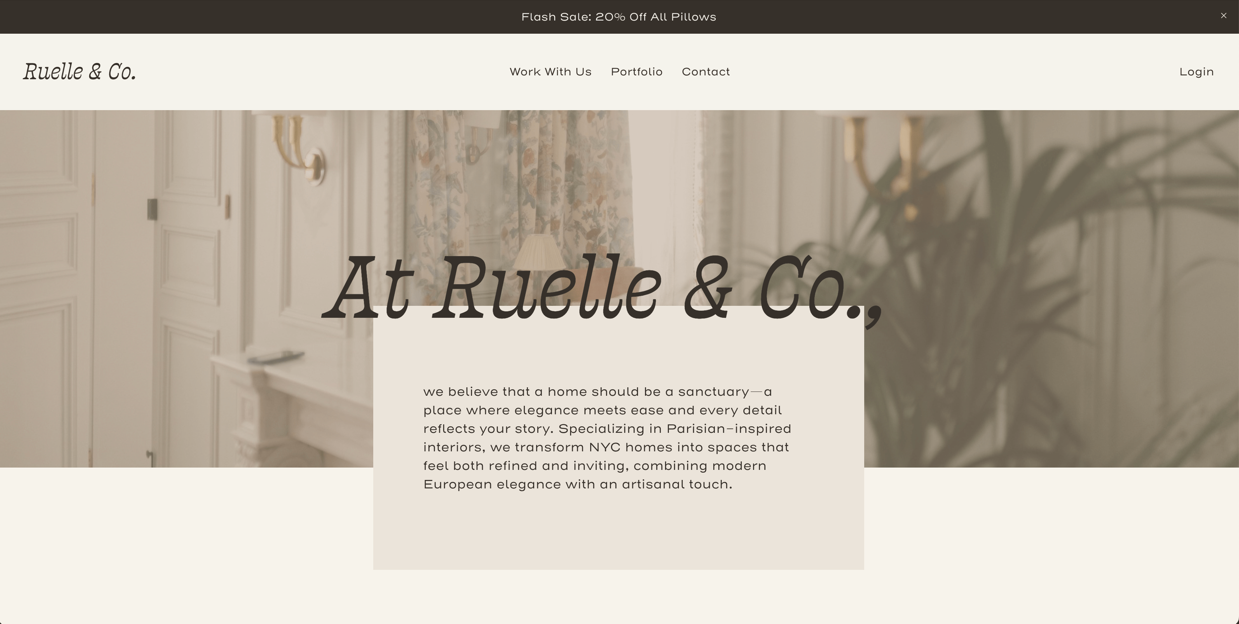 Squarespace website showcasing a beige and brown interior design homepage.png
