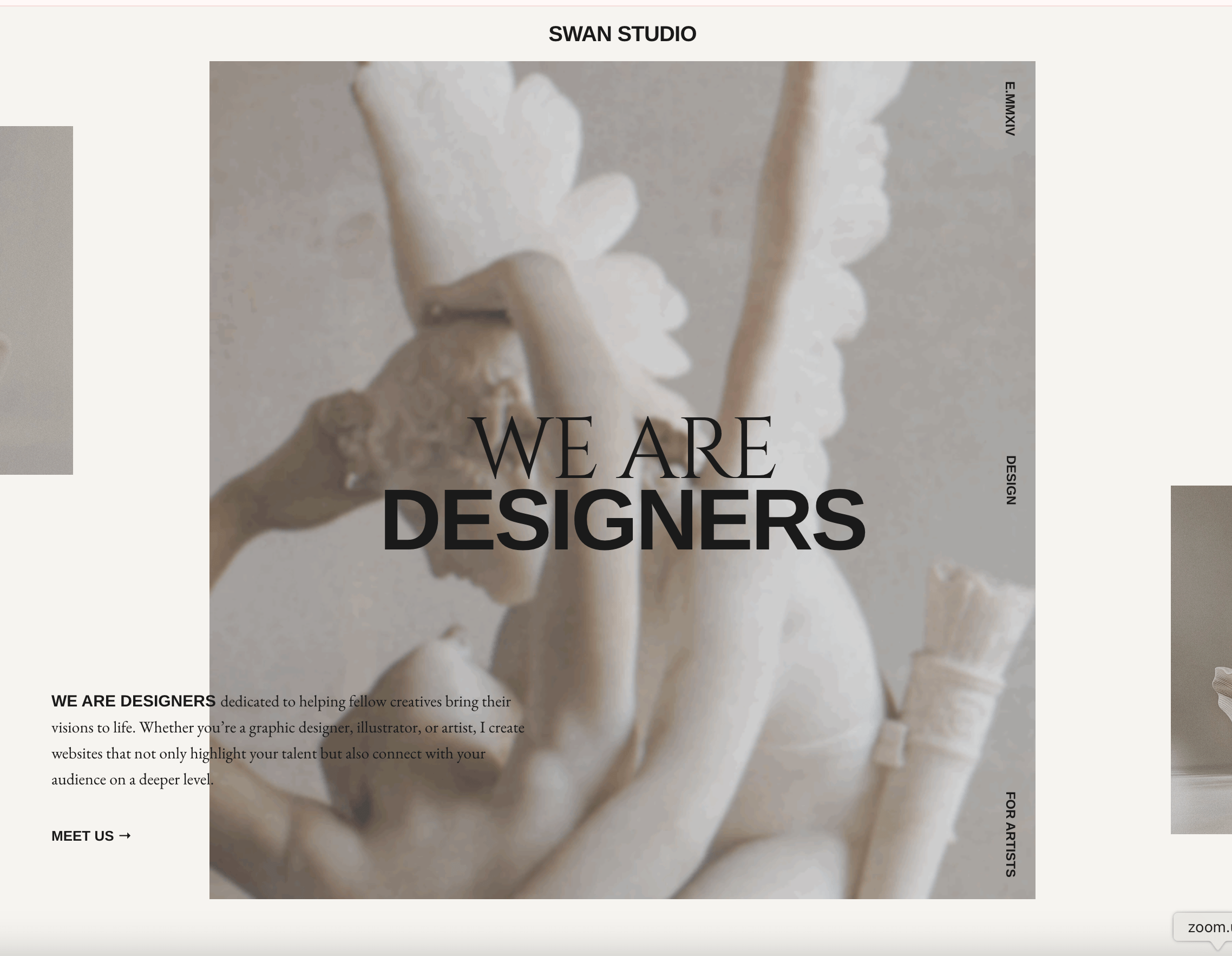 Swan Studio Homepage featuring moving image trend with text %22we are designers%22.png